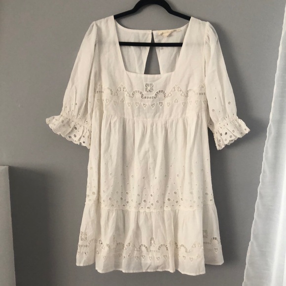 Anthropologie White Eyelet Puff-Sleeve Mini Dress - Picture 3 of 7